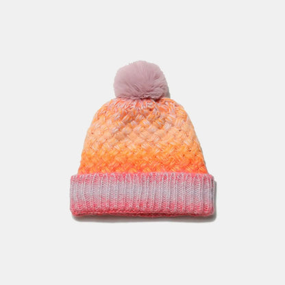 Gradient Acrylic Knitted Beanie Hat with Pompom, Essential Winter Head Accessory