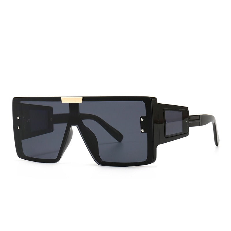 Large Frame Sunglasses with Widened Legs and Patch Design for UV400 Protection
