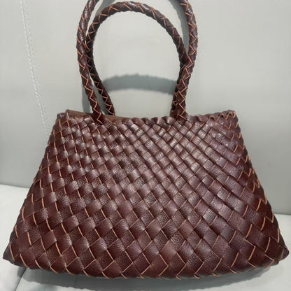 Women's Handmade Woven Leather Shoulder Tote Vintage Style Large Capacity Bag