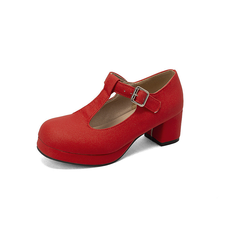 Womens Block Heel Mary Jane Shoes T-Strap Platform Buckle Casual Size 34–40
