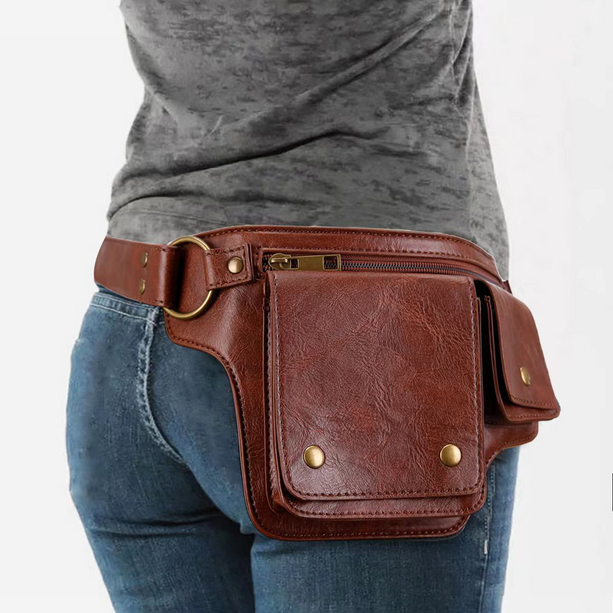 Vintage PU Polyester Sports Bag Secure Adjustable Shoulder Waist Carry Strap