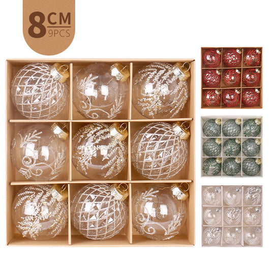 9PCS Transparent Painted Christmas Bauble Gift Box Set for Tree Modern Xmas