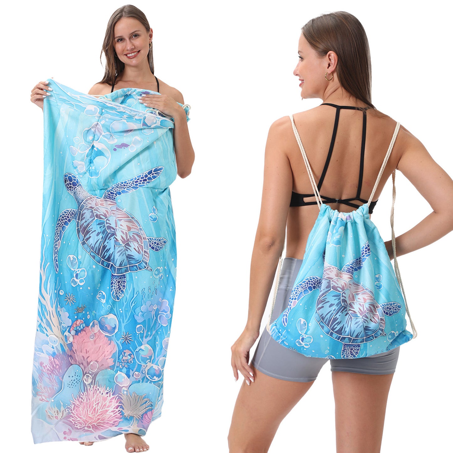 Microfiber Beach Towel Lightweight Quick Drying Pocket 70x140cm Extra Absorbent