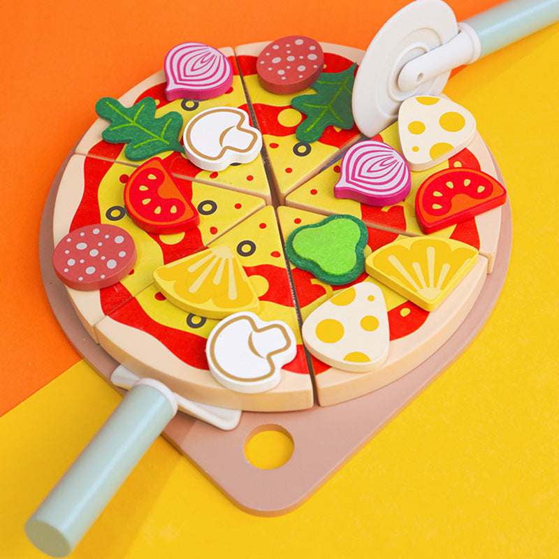 Children Wooden Kitchen Playset Role Play Vegetable Pizza Chef Cooking Toy Set