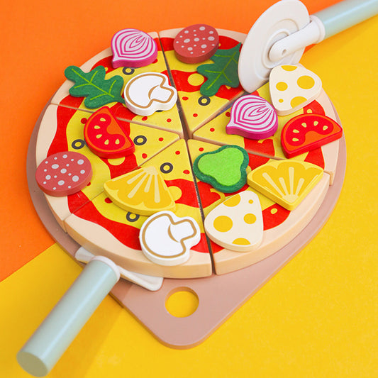 Children Wooden Kitchen Playset Role Play Vegetable Pizza Chef Cooking Toy Set