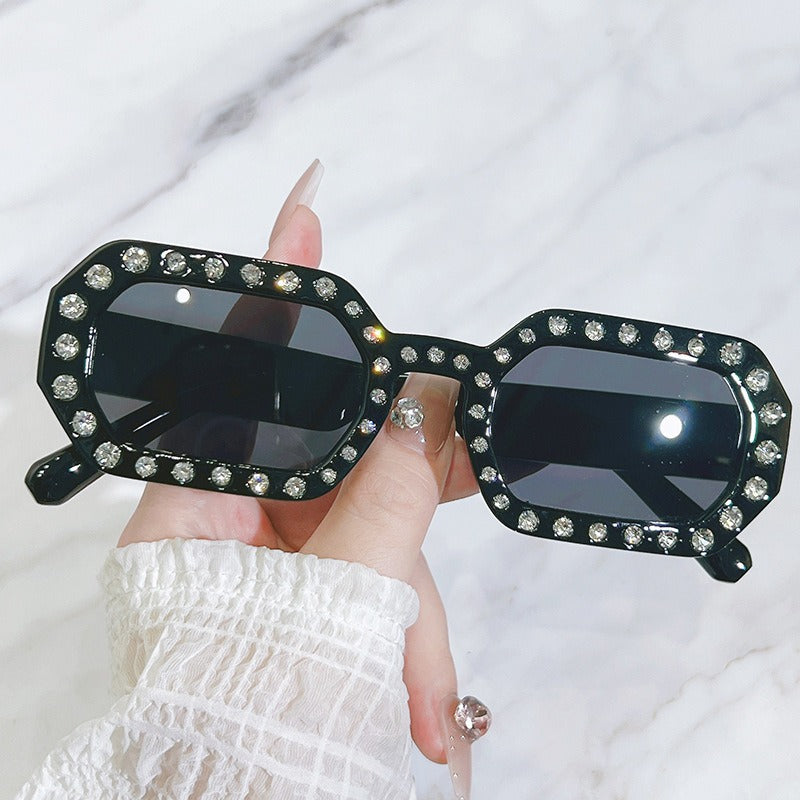Custom Diamond-Embedded Compact Frame Sunglasses for Women with UV Protection
