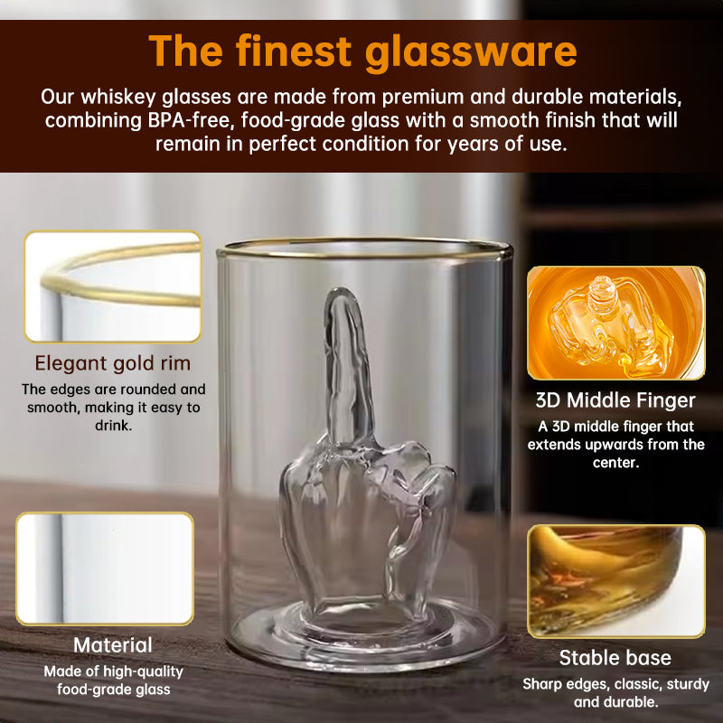Whiskey Glass 3D Middle Finger Unique Novelty Quality Premium Whisky Present