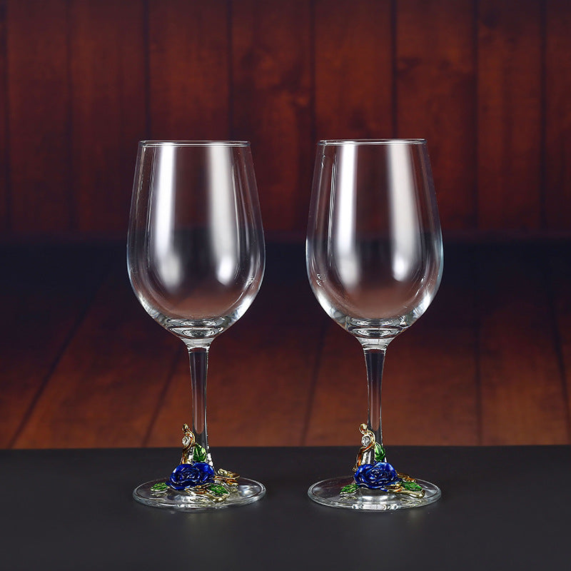 Enamel Crystal Glass Red Wine Goblet Decanter Set Premium Home Bar Essentials