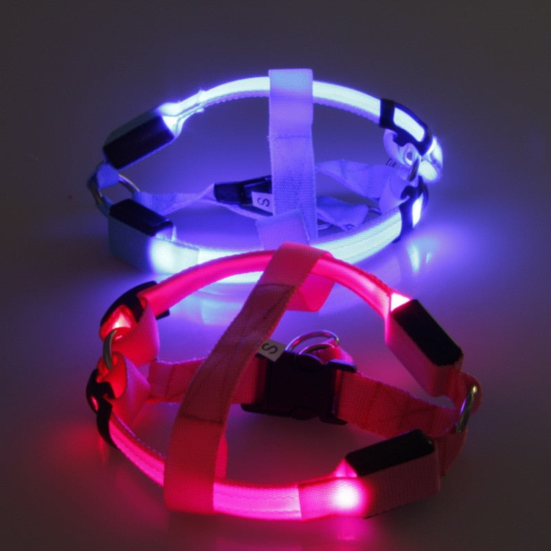 LED Dog Harness Safety Nylon Strap Adjustable Flashing Light Pet Harness XS-XL