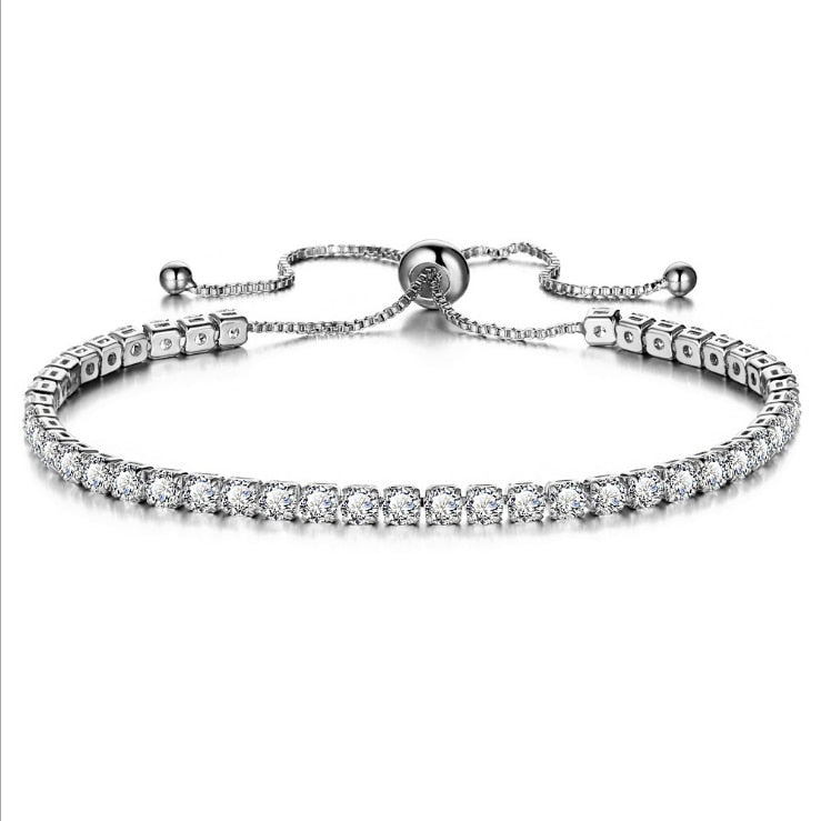 Silver Gold Adjustable CZ Tennis Bracelet, Round Cut, Elegant Crystal Jewellery Women's