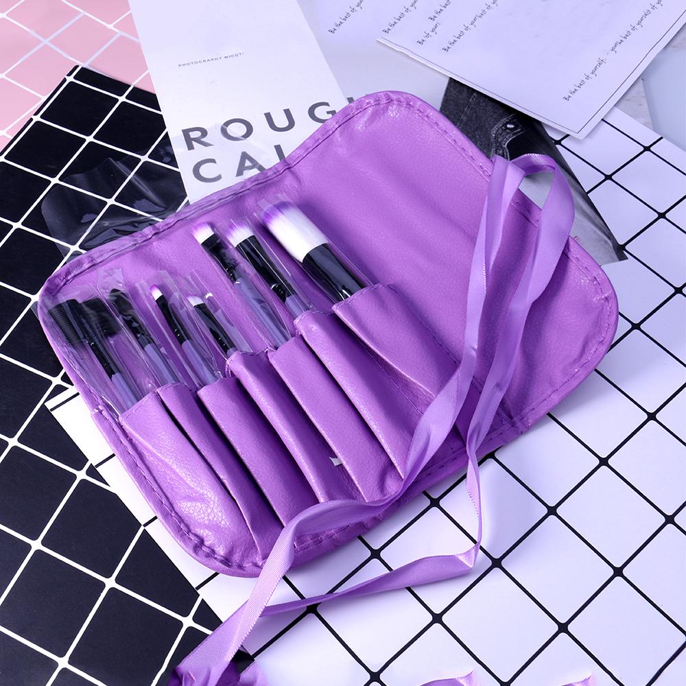 Vegan Synthetic Hair 7 Piece Makeup Brush Collection PU Leather Organizer Case