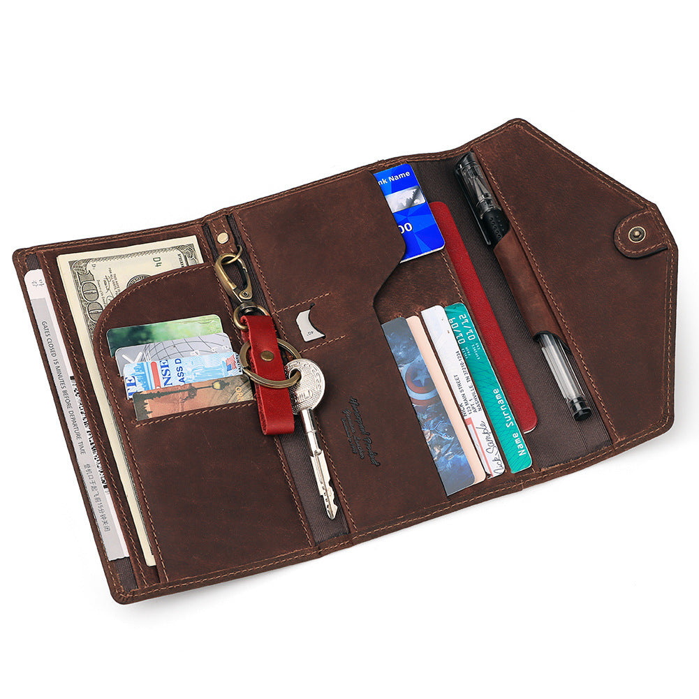 Men's Genuine Leather Travel Clutch Passport Wallet Document Holder Organizer