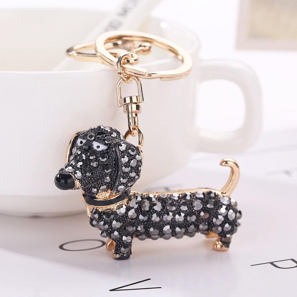 Dachshund Dog Keychain Bag Charm Holder Rhinestone Design Lobster Clasp