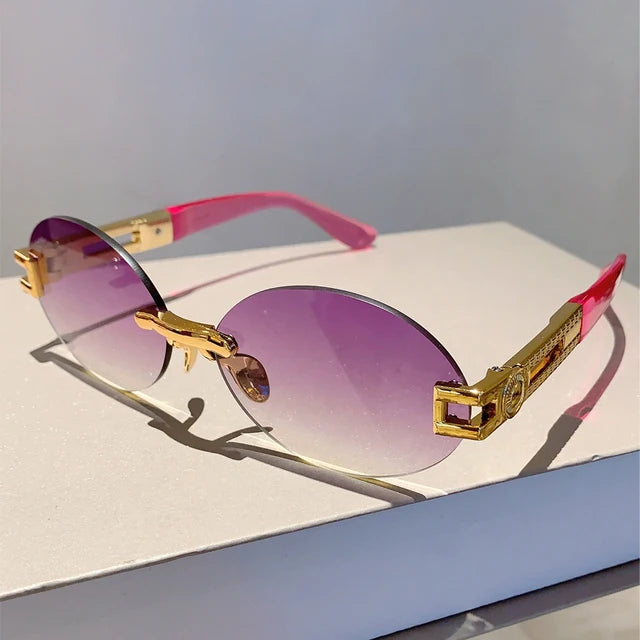UV400 Protection Anti-Glare Frameless Oval Sunglasses for Women Outdoor Activity
