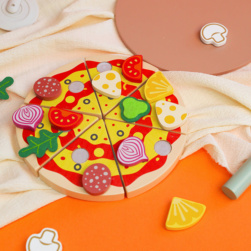 Children Wooden Kitchen Playset Role Play Vegetable Pizza Chef Cooking Toy Set