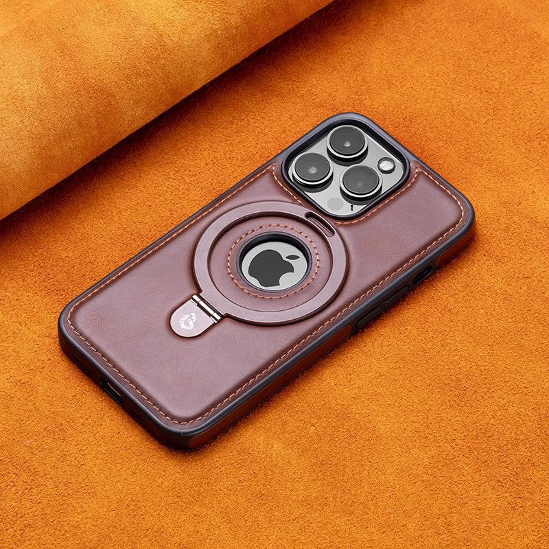 Genuine Leather Case For iPhone 16 15 14 13 12 Pro Max Magnetic Stand Shockproof