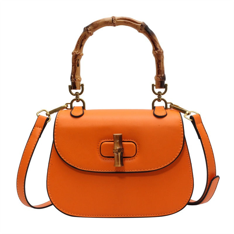Bamboo Handle Women's Shoulder Handbag Retro Saddle Bag Green Pink