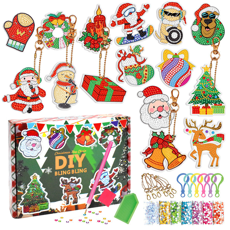 DIY Christmas Diamond Painting Keychain Pendants Kits Kids Crafts Toys Games