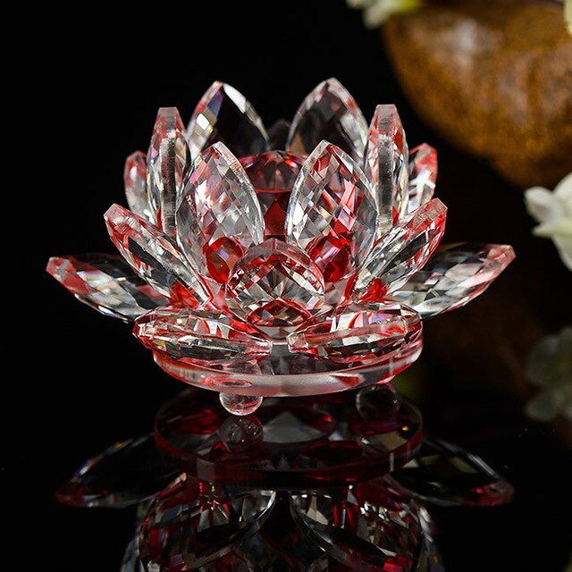 80mm Crystal Lotus Flower Feng Shui Glass Paperweight Wedding Decor Gift Box