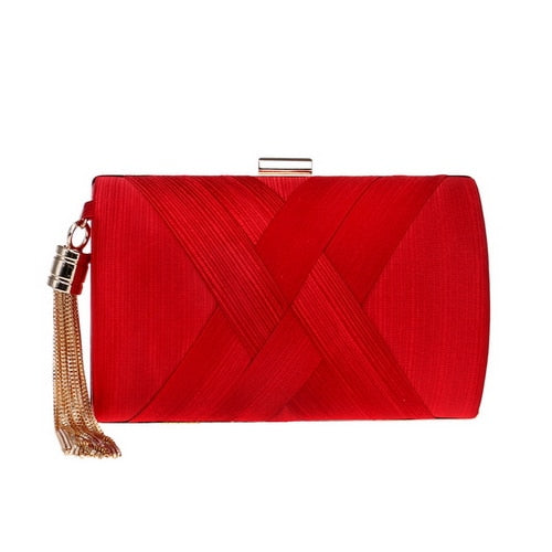 Elegant Satin Tassel Clutch Bag Evening Party Purse Wedding Bridal
