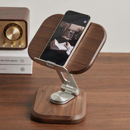 Adjustable Rotating Walnut Wood Desktop Tablet Phone Holder Office Gaming