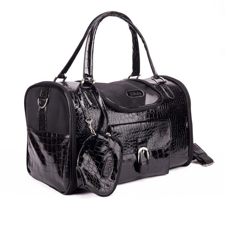 Crocodile Faux Leather Dog Carrier Bag Pink Black Pet Travel Handbag Tote Purse