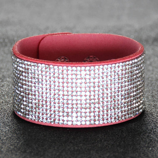 Crystal Bracelet Genuine Leather Bangles Women Jewellery Gemstone