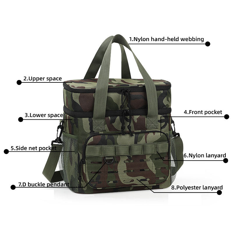 Double Layer Large Capacity Camouflage Shoulder Tote Cooler Bag for Outdoor Use