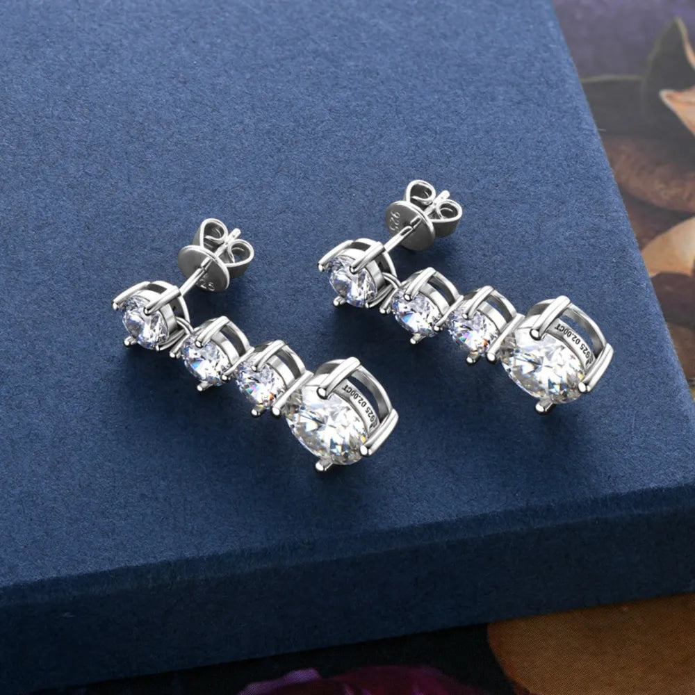 4 Carat Moissanite Stud Earrings 925 Sterling Silver D Grade Sparkle Secure Fit