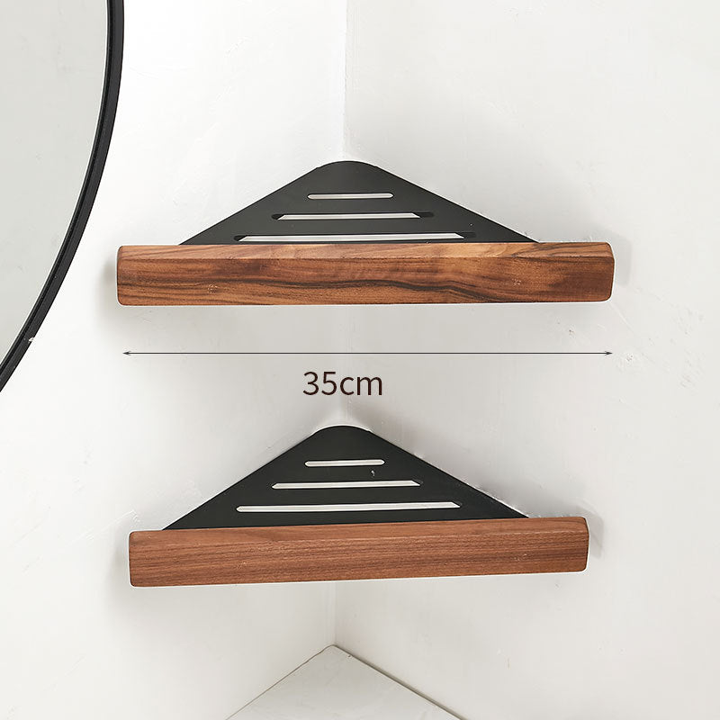 Bathroom Corner Shelf Rack Wood Aluminium Right Angled Triangle 35cm Single