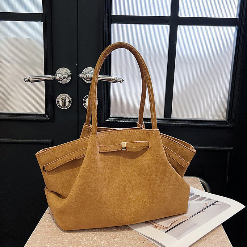 Suede Tote Bag Large Capacity Womens Handbag Retro Style Autumn Winter