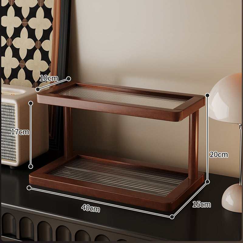 Bamboo Acrylic Double Tier Organizer Countertop Space Maximizing Storage Rack