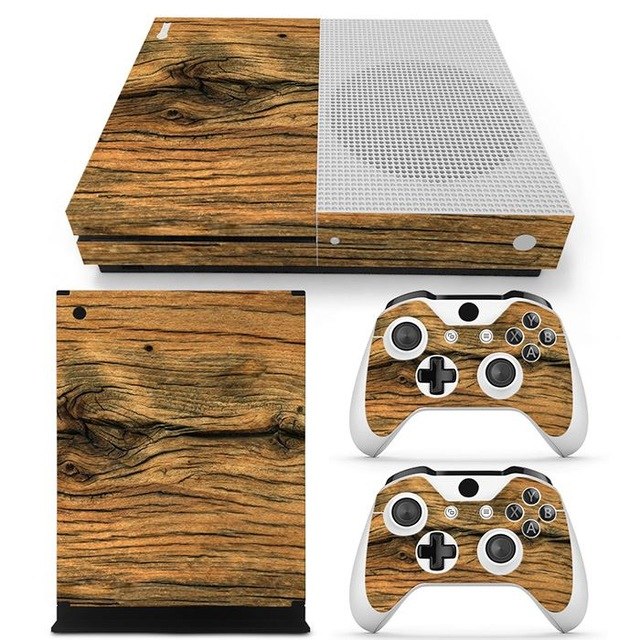 Wood Wooden Finish Decal Stickers for Xbox One S Console & Controllers Set