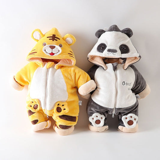 Newborn Baby Winter Hooded Panda Animal Outfit Thick Jumpsuit Removable Hat Shoe
