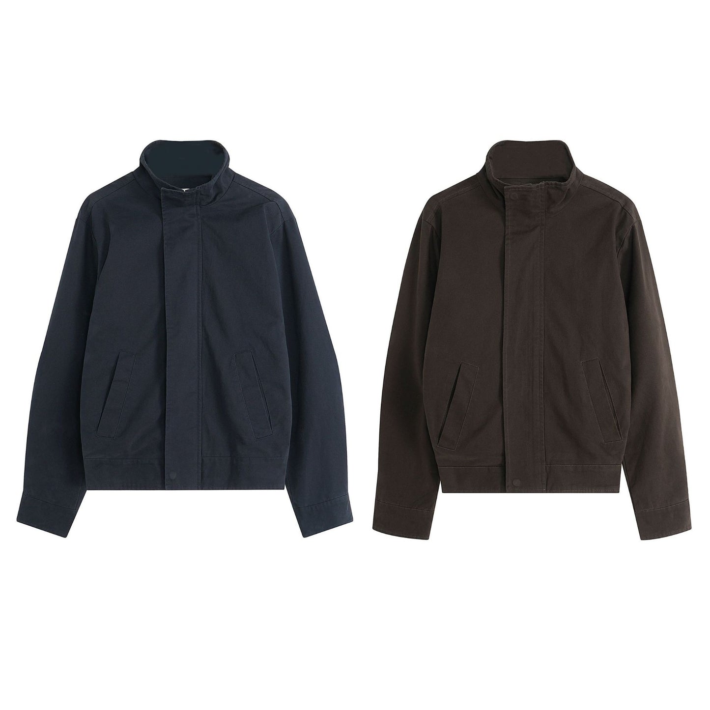 Unisex Loose Fit Stand Collar Jacket Solid Colour Casual Outerwear Collection