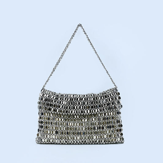 Retro Metal Sequin Handbag Women's Shoulder Bag Silver Urban Casual Style