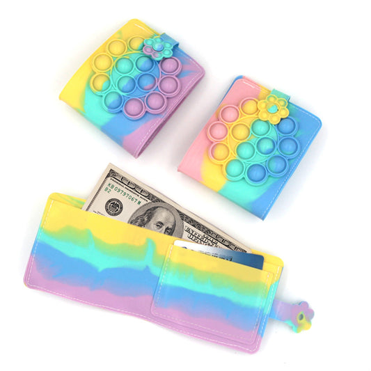 Silicone Pop Fidget Wallet Sensory Toy Stress Relief Rainbow Pattern Kids Play