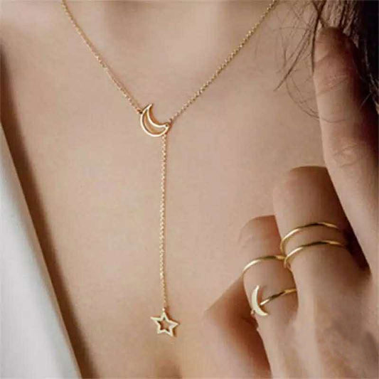 Silver Gold Moon Star Pendant Necklace Dainty Celestial Chain Jewelry Gift