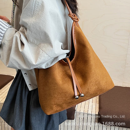 Matte Retro Shoulder Tote Bag Urban Minimalist Design Spacious Large Capacity