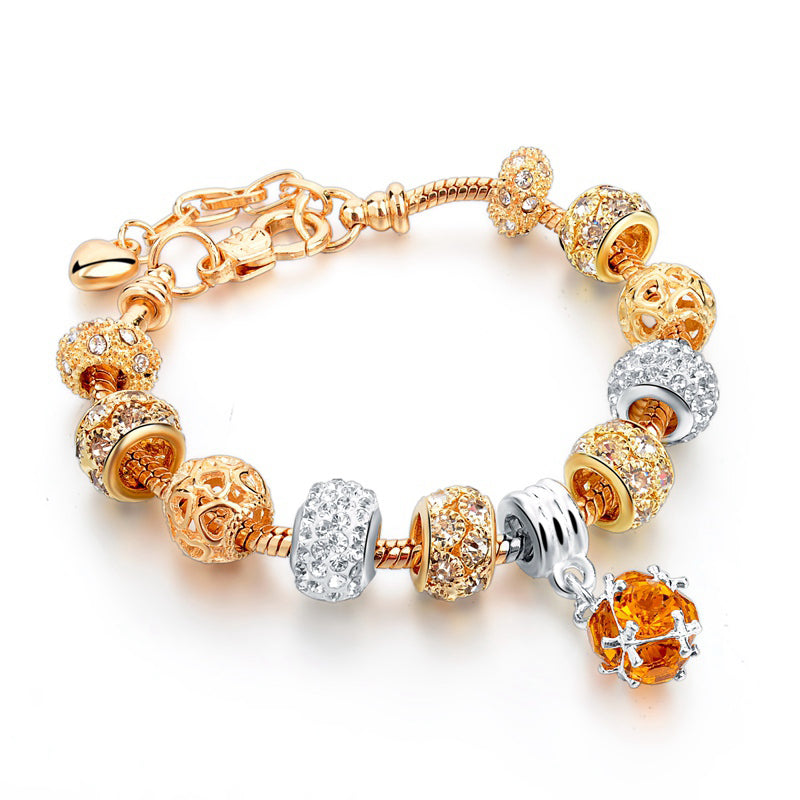 Gold Plated Crystal Charm Bracelets Women's Jewellery Heart Design Diamonds
