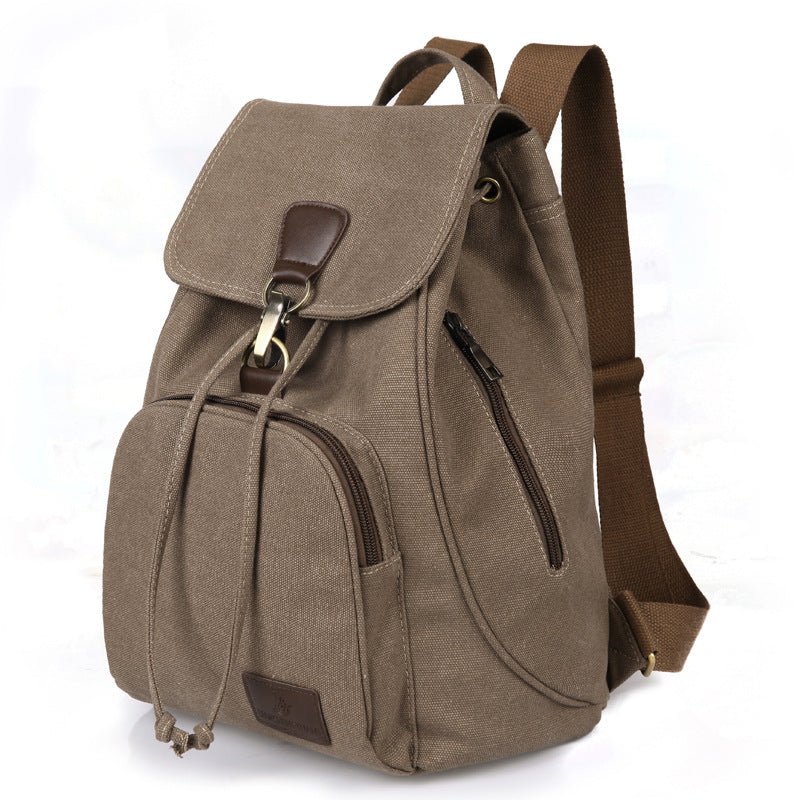 Retro Canvas Rucksack Backpack Drawstring Front Pocket School Travel