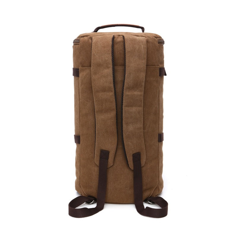 Men's Canvas Travel Backpack Durable Cylinder Luggage Hiking Gear Storage Bag