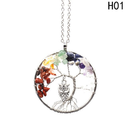 5CM Tree of Life Crystal Natural Stone Owl Dangle Pendant Necklace Gift Jewellery