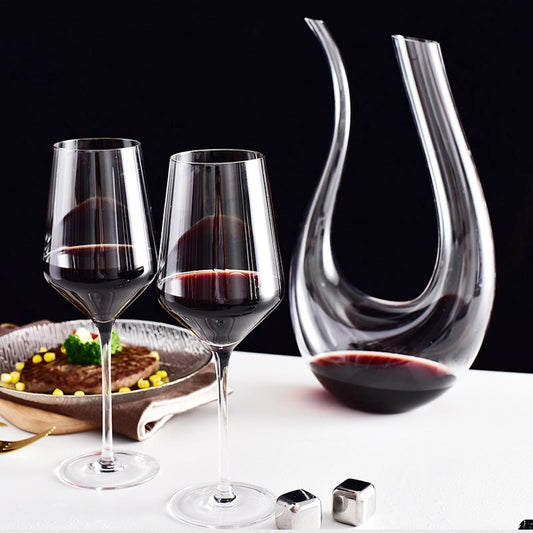 1500ml U Shape Crystal Wine Decanter Hand Blown Glass Set Includes 4 Glasses