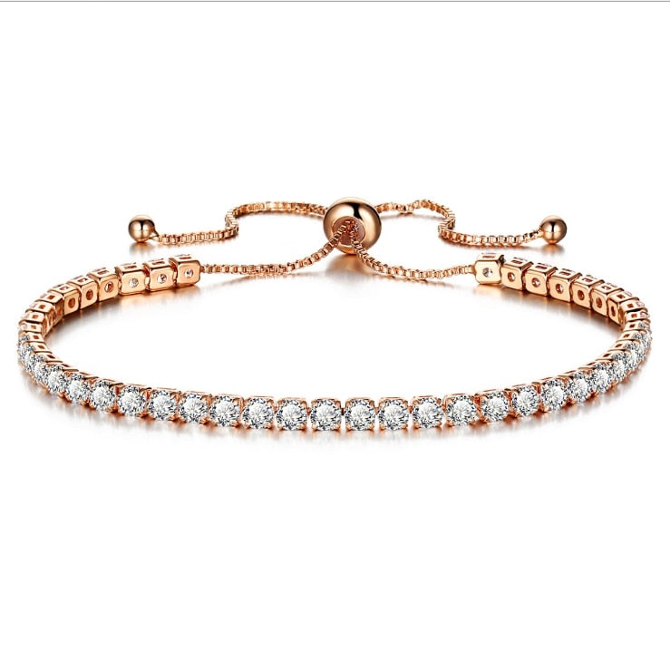 Silver Gold Adjustable CZ Tennis Bracelet, Round Cut, Elegant Crystal Jewellery Women's