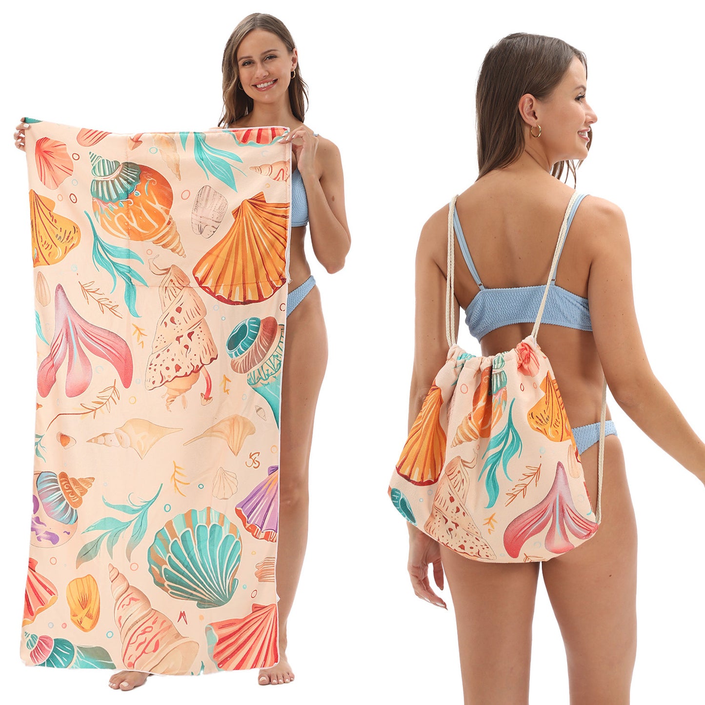 Microfiber Beach Towel Lightweight Quick Drying Pocket 70x140cm Extra Absorbent