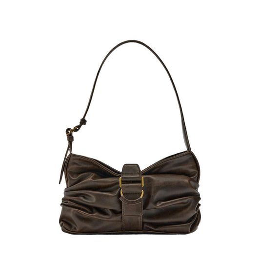 Stylish Women’s Faux Leather Shoulder Bag Adjustable Strap & Buckle Detail Brown