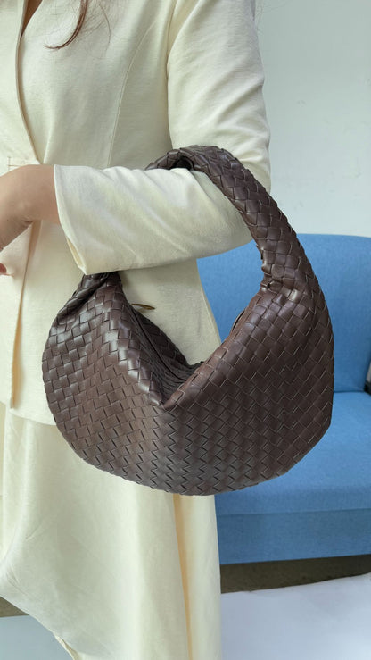 Women's Woven Tote Bag Faux Leather Spacious Lightweight Durable Zip Top Closure