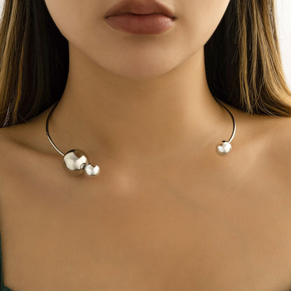 Gold Silver Asymmetrical Round Collar Pearl Necklace Jewellery