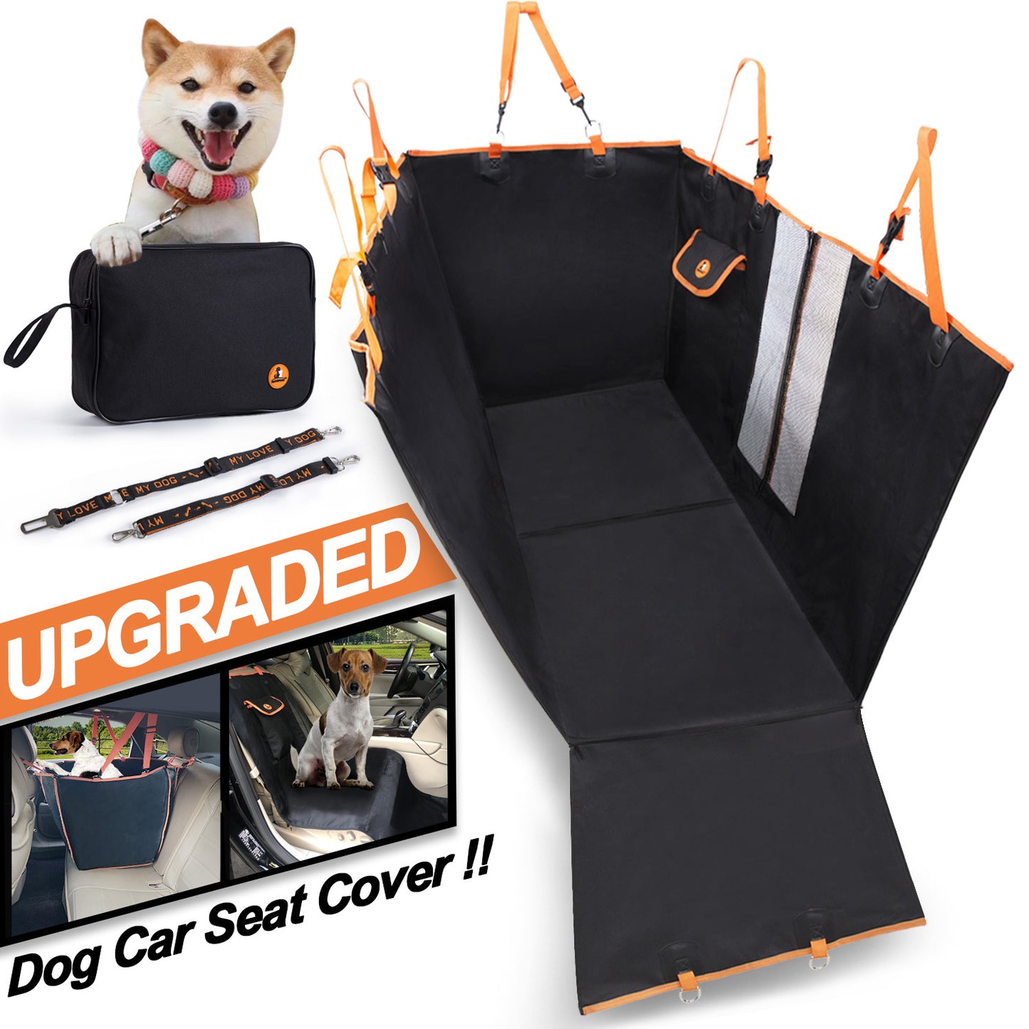 Upgraded Waterproof Dog Car Seat Cover W/ Storage Bag & Leash All Cars SUVs